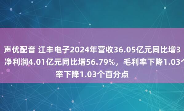 声优配音 江丰电子2024年营收36.05亿元同比增38.57%，净利润4.01亿元同比增56.79%，毛利率下降1.03个百分点